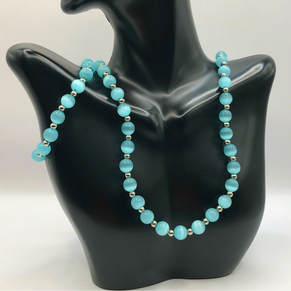 unbranded Jewelry - Light Blue Glass Cats Eye Bead Necklace & Bracelet Set